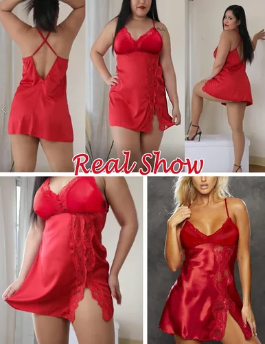 Vista 2 de Avidlove Camisón de encaje de satén para mujer, cuello en V, sexy, vestido de dormir