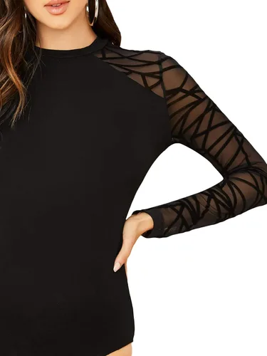 Vista 4 de Romwe Body de fiesta sexy de malla con estampado geométrico casual para mujer