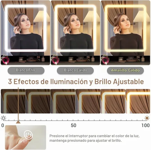 Vista 3 de BTHFST Escritorio esquinero con espejo iluminado, tocador de maquillaje con luces y estación de carga, juego de tocador con espejo y taburete