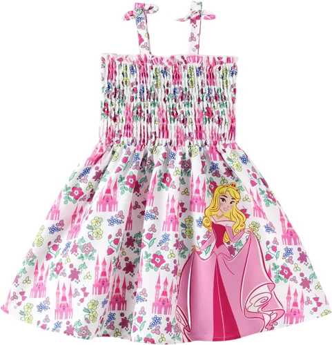 Vista 27 de Disney Vestido de princesa Frozen, Elsa, Minnie Stitch, para niña, con lazo, tirantes fruncidos, traje de verano, para fiesta de cumpleaños, 2-9 años