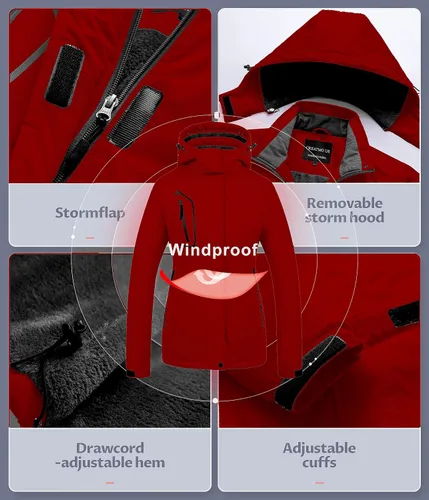 Vista 5 de CREATMO US Chaqueta de esquí impermeable de montaña para mujer, resistente al viento, chaqueta de snowboard cálida para invierno