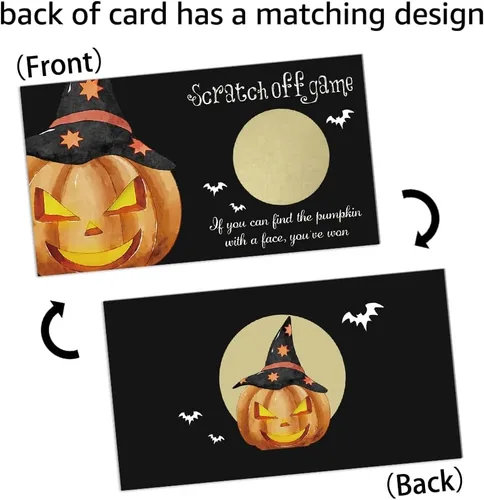 Vista 5 de REWIDPARTY Juego de cartas para raspar para fiesta de calabaza (32 piezas) Divertida actividad de Halloween para grupos, niños y adultos