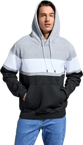 Vista 4 de Lulucleaf Sudadera con capucha para hombre, diseño de bloques de color, casual, de vellón, manga larga, con capucha