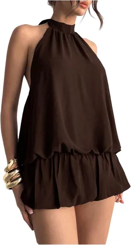 Vista 5 de Floerns Mini vestido sin mangas con volantes y dobladillo de burbujas para Café
