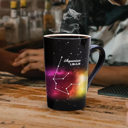 Vista 5 de Taza de constelación cambiante de calor de Acuario de 12 onzas, taza de café de Acuario con grabado, taza de café de cerámica que cambia