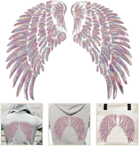 Vista 7 de DOITOOL 2pcs Angel Wing Embroidered Sequin Patches DIY Clothes Accessory Large Colorful Wings Design Iron-on Patch for Costume and Craft