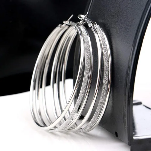 Vista 5 de Aretes para mujer, diseño de círculos redondos esmerilados multicapa, para fiestas, joyería de regalo, joyería de regalo