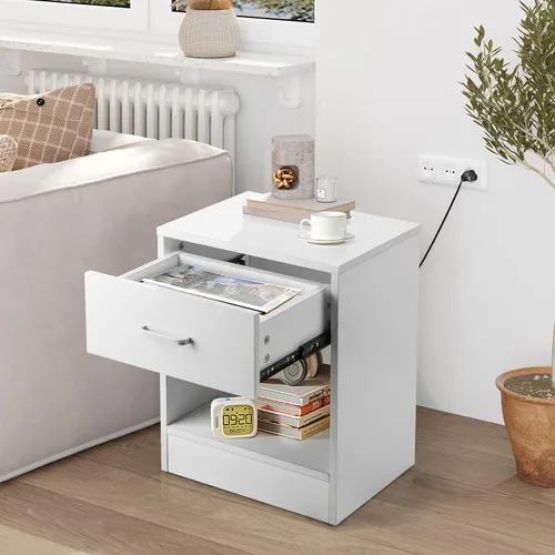 Vista 9 de Karl home - Juego de 2 mesitas de noche de madera blanca, moderna para dormitorio Wood Bedside Table Set with Open Storage Shelf, Multi-scene