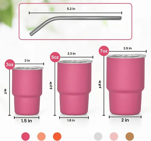 Vista 2 de AGH vaso de chupito de 3 oz, mini vaso con popote y tapa, vasos de chupito de acero inoxidable mate de colores, vasos con aislamiento al vacío