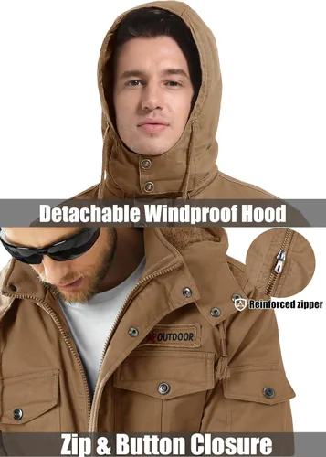 Vista 4 de MAGCOMSEN Men's Winter Coat Military Jacket Fleece Lined Parka Cotton Cargo Jacket