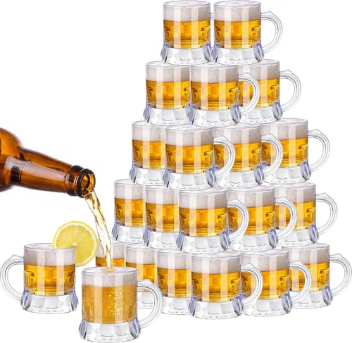 Vista 8 de Breroa 24 piezas de mini tazas de cerveza de plástico de 1 onza, vasos de chupito con asas, vasos transparentes reutilizables de degustación