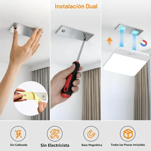 Vista 7 de NARUNDREN Lámpara de techo recargable con sensor de movimiento con control remoto, luces de techo inalámbricas que funcionan con baterías, luz