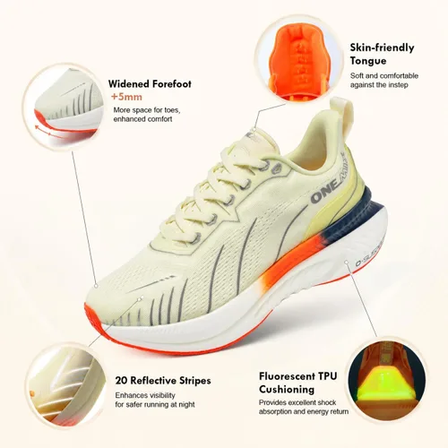Vista 4 de ONEMIX - Tenis deportivos para correr, transpirables, de malla, acolchados, de estabilidad Beige