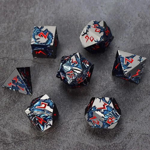 Vista 7 de Rule Dice Dados D&D de 7 Dados de Metal DND, Juego de Dados Metálicos Ponderados de Calabozos y Dragones, Juegos de Dados Poliédricos D y D Grandes