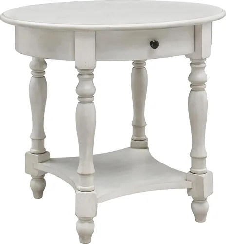 Vista 9 de Mesa auxiliar ovalada con cajón, estante de almacenamiento lateral de madera maciza para sofá, mesa de esquina tradicional para sala de estar