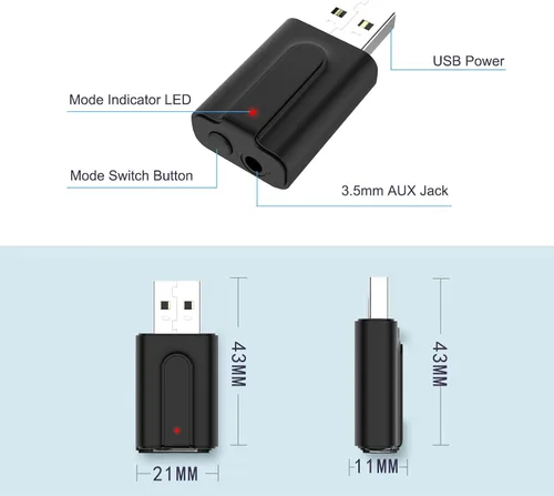 Vista 8 de Receptor transmisor USB Bluetooth 5.0, mini adaptador de audio inalámbrico 2 en 1, adaptador AUX Bluetooth de 0.138 in para TV, PC, auriculares