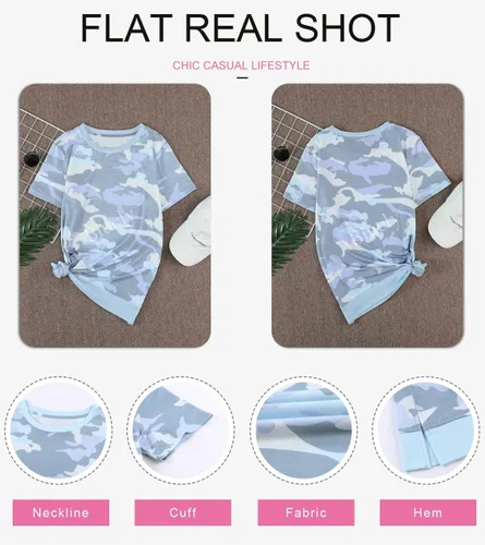 Vista 3 de Biucly Camiseta de manga corta con cuello redondo para mujer