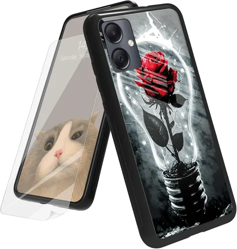 Vista 128 de Funda para Samsung Galaxy A12 5G con protector de pantalla, parte trasera de vidrio templado + TPU de silicona suave que absorbe los golpes