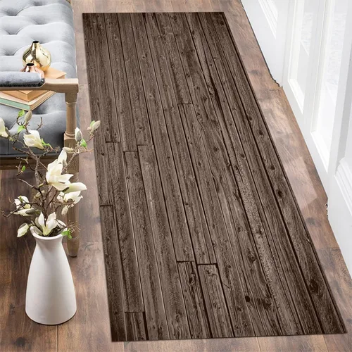 Vista 36 de GUBIYU Juego de 2 alfombras y tapetes de cocina de madera campestre, lavables, rústicas, tablones de madera marrón, alfombras de baño