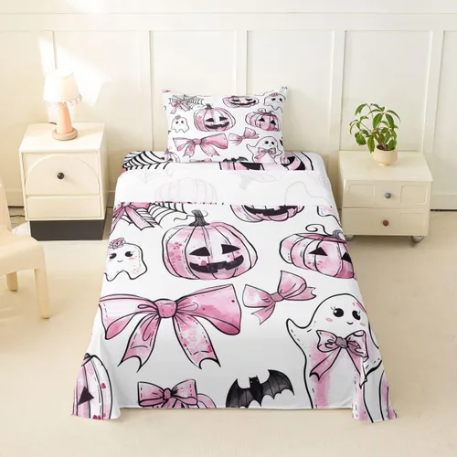 Vista 35 de Feelyou Cat Bed Sheets Set Twin Size Halloween Themed Bed Set Trick or Treat Deep Pocket Fitted Sheet Scaredy Cat Breathable Soft Lightweight