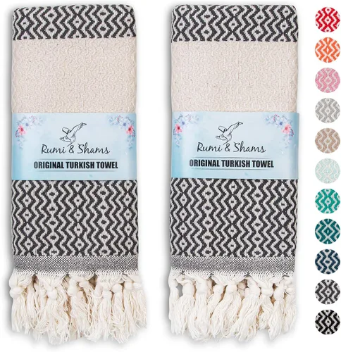 Vista 11 de RUMI & SHAMS - Toalla de mano turca para baño y cocina - 2 toallas de mano decorativas de lujo para baño - Toallas rústicas de cocina de 100 %