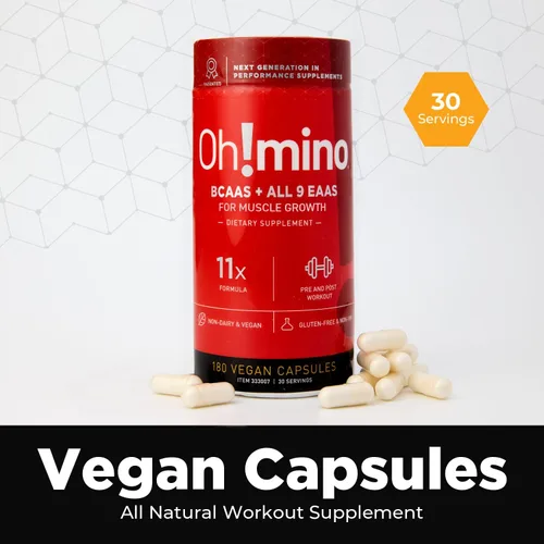 Vista 4 de Oh!mino Ohmino - Suplemento de aminoácidos esenciales, cápsulas con cafeína, los 9 EAA, BCAA, el aminoácido perfecto para entrenamientos, energía