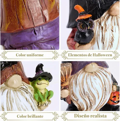 Vista 4 de Valery Madelyn Gnomos decoraciones de Halloween para interiores, 3 piezas de decoración de gnomos de resina para el hogar con sombrero de bruja