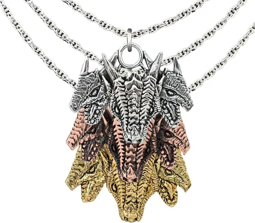 Vista 4 de Collar con colgante gótico, dragón de fantasía, Yin Yang, nórdico vikingo para regalo, estaño, cobre, oro, incluye cadena de plata de 24 pulgadas