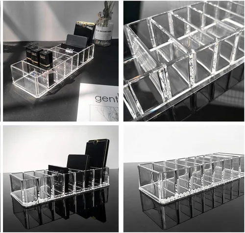 Vista 3 de Organizador compacto de acrílico transparente con 8 ranuras, soporte organizador de maquillaje para tocador, organizador de maquillaje desmontable