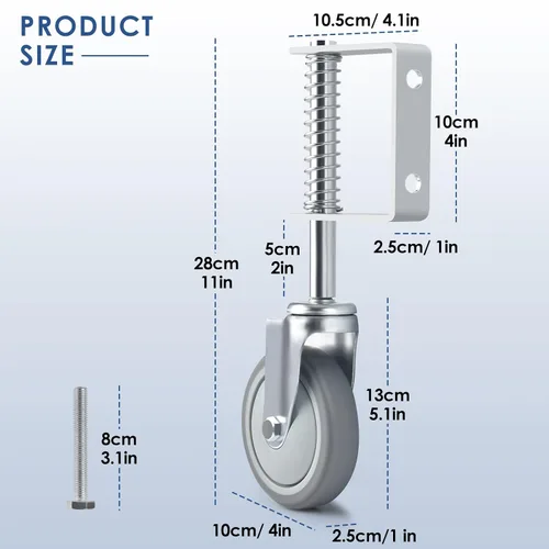 Vista 2 de ERKOON Rueda de Puerta de Carga Pesada con Resorte, Ruedas de Puerta Deslizantes de 10 cm para Puerta de Madera, Puerta de Tubo de Metal, Valla