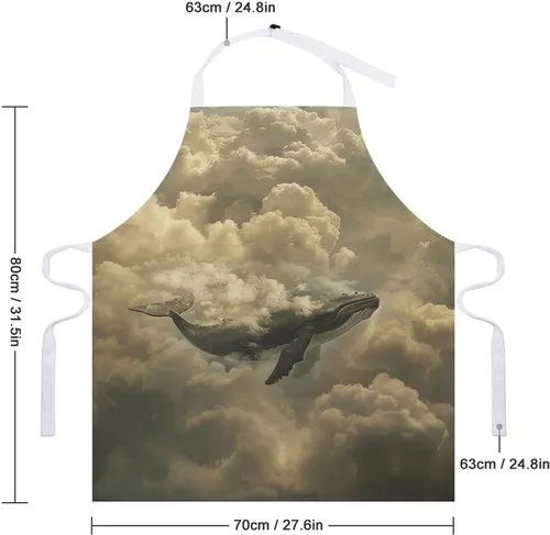 Vista 2 de MUSM Apron for Adults - 27.6 X 31.5 Inch, Heavy-Duty Polyester Aprons with Two Large Pockets, Waterproof Whale in The Clouds Kitchen Apron for
