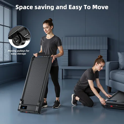 Vista 6 de Caminadora plegable para el hogar - Cintas de correr plegables con barra de mango portátil compactas plegables para interiores, almohadillas Negro