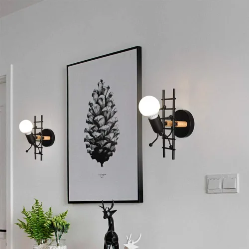 Vista 5 de Mengjay Humanoid - Lámpara de pared creativa para interiores, lámpara de pared moderna Art Deco Hierro E26 Base para dormitorio, habitación