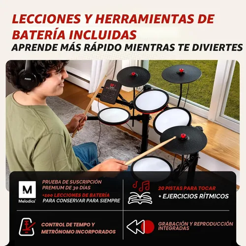 Vista 4 de Alesis Turbo Max Set de Batería Eléctrica con Almohadillas de Malla Silenciosas de 8", Lecciones, Bluetooth y Accesorios, Plegable
