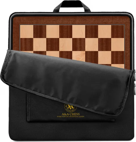 Vista 27 de A&A Tablero de ajedrez profesional de madera de 17.25 pulgadas con bolsa de almacenamiento, madera de ébano e incrustaciones de arce, cuadrados