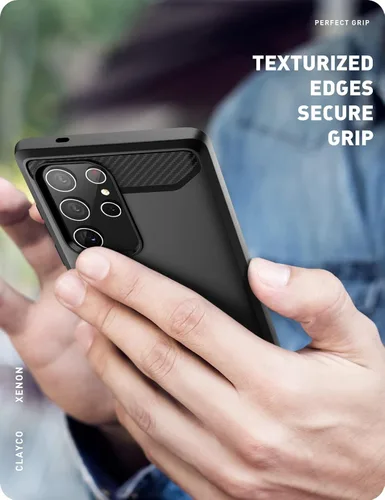 Vista 7 de Clayco Xenon Series - Funda para Samsung Galaxy S22 Ultra (6.8 pulgadas) 5G 360 grados, funda protectora robusta con protector de pantalla Negro