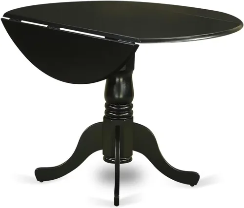 Vista 4 de East West Furniture DLT-BLK-T mesa de comedor redonda - con tapa redonda y 2 hojas desplegables y pata de pedestal, 42x29.5 pulgadas, acabado negro