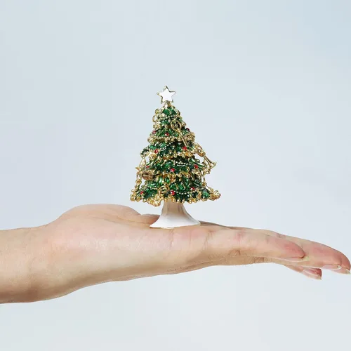 Vista 7 de LONGSHENG - SINCE 2001 - Verde pintado a mano esmaltado árbol de Navidad decorativo con bisagras joyería baratija caja regalo único