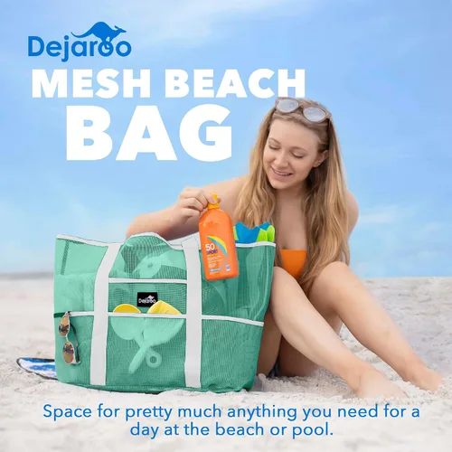 Vista 2 de Dejaroo Bolsa de playa de malla ligera, para juguetes y elementos esenciales de vacaciones