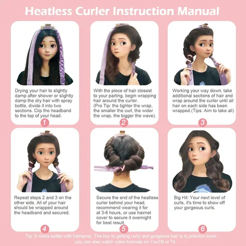 Vista 7 de Rizos sin Calor con Diadema para la Noche, 70'' Rizadores de Cabello sin Calor para Cabello Mediano a Largo, Negro
