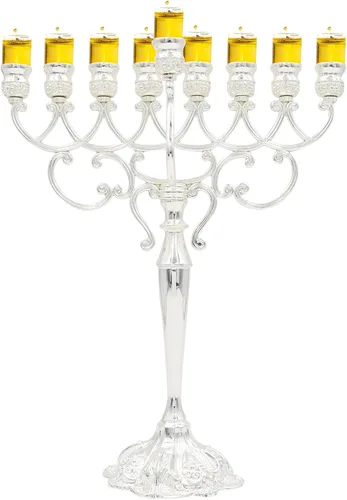 Vista 29 de Majestic Giftware Menorá de Janucá chapada en plata con diseño de cuentas (MN-HA123) Compatible con velas estándar de Janucá Calidad duradera