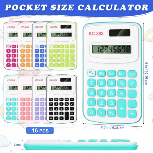 Vista 3 de Hoteam - Calculadora básica de bolsillo para el regreso a la escuela, 16 unidades, color brillante