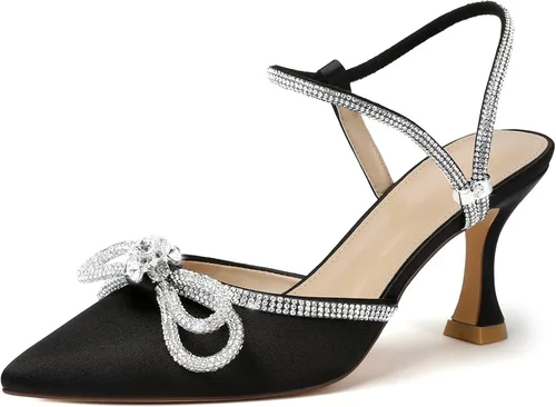Vista 34 de Susanny - Zapatos de tacón bajo con strass para mujer, con punta puntiaguda, de tacón kitten, con cierre, ajustables, con correa, para vestido