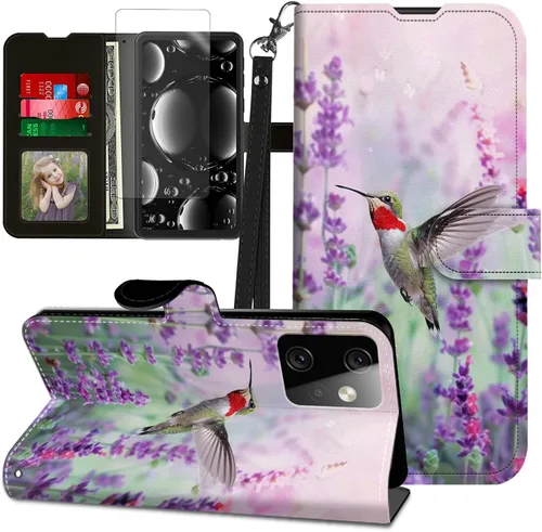 Vista 383 de Funda para Motorola Edge 2022 con protector de pantalla, soporte y tarjetero y correa para la muñeca, funda magnética para Moto Edge 2022 5G UW Lobo