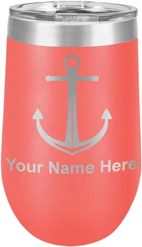 Vista 38 de LaserGram Vaso de vino de acero inoxidable de doble pared, ancla de barco, grabado personalizado incluido (negro)