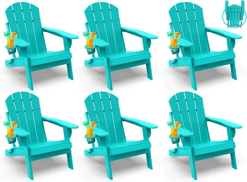 Vista 21 de GREENVINES Silla Plegable Adirondack Plástico HDPE Sillas para Fogata Todo Tiempo Portavasos Ártico para Terraza Patio Trasero Patio