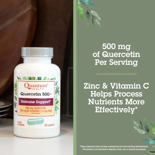 Vista 3 de Quantum Health Quercetin+ 500mg Potente suplemento de apoyo inmunológico con zinc 11 mg y vitamina C 100 mg – Complejo de refuerzo de inmunidad