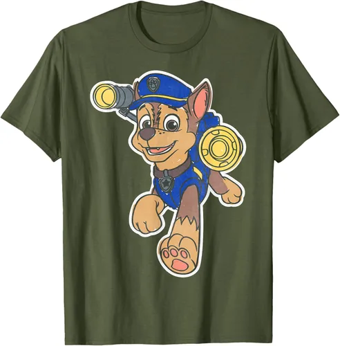 Vista 89 de Paw Patrol Chase Character Patch - Camiseta negra de manga corta con cuello redondo y ajuste clásico, talla S Negro