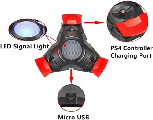 Vista 4 de ForBest - Cargador para mando de PS4 estación de carga PS4 estación de carga con indicador LED cable micro USB para Dualshock 4