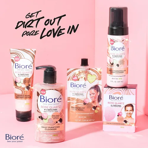 Vista 11 de Limpiador diario purificante Bioré Cuarzo Rosa + Carbón, limpiador facial libre de aceite energiza la piel, dermatológicamente probado y sin